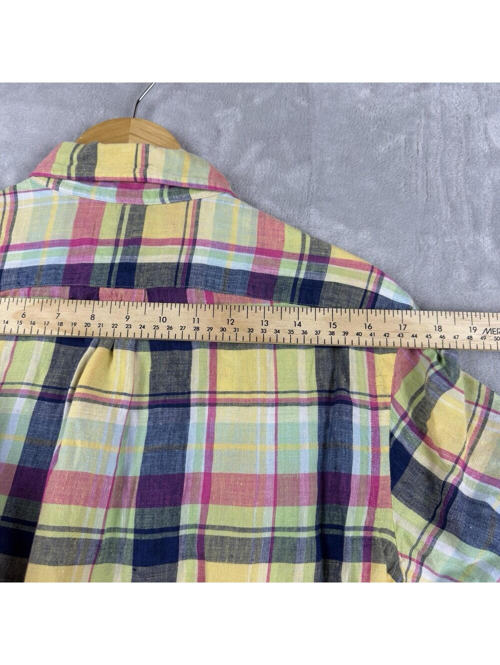Polo Ralph Lauren Plaid Linen Button Up Shirt Men Medium Preppy Coastal prep Ivy - Picture 6 of 8
